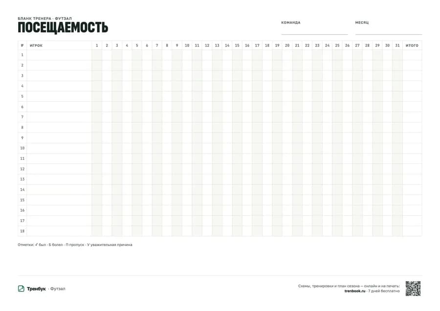 Бланк «Посещаемость»